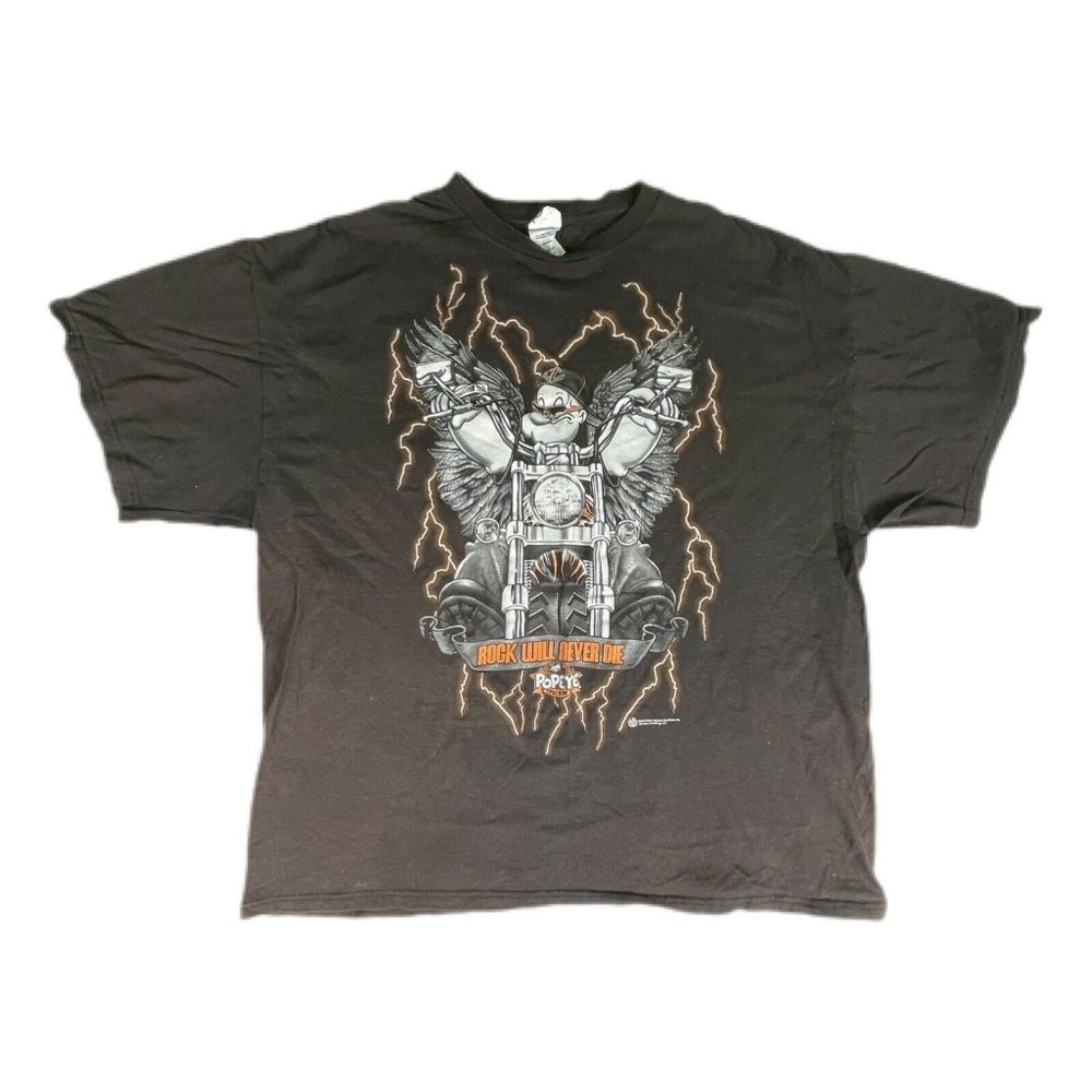 VTG ROCK WILL NEVER DIE  POPEYES CYCLE SHIRT